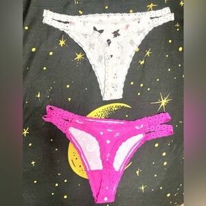 Pink and White Lace Thongs